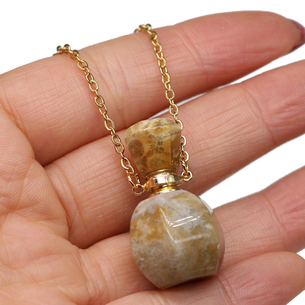 Exquisite Natural Stone Necklace Perfume Bottle Pendant
