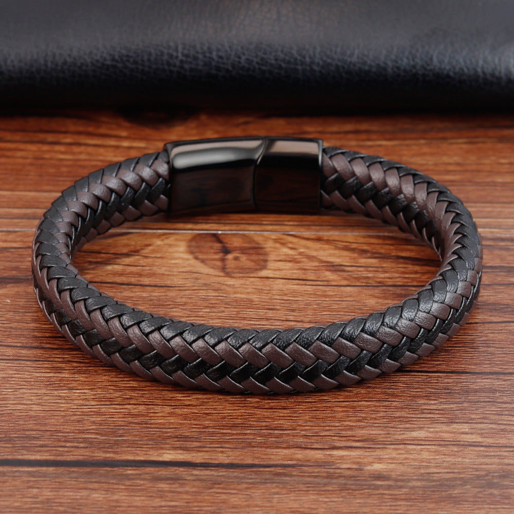 Stainless Steel Leather Braided Bracelet