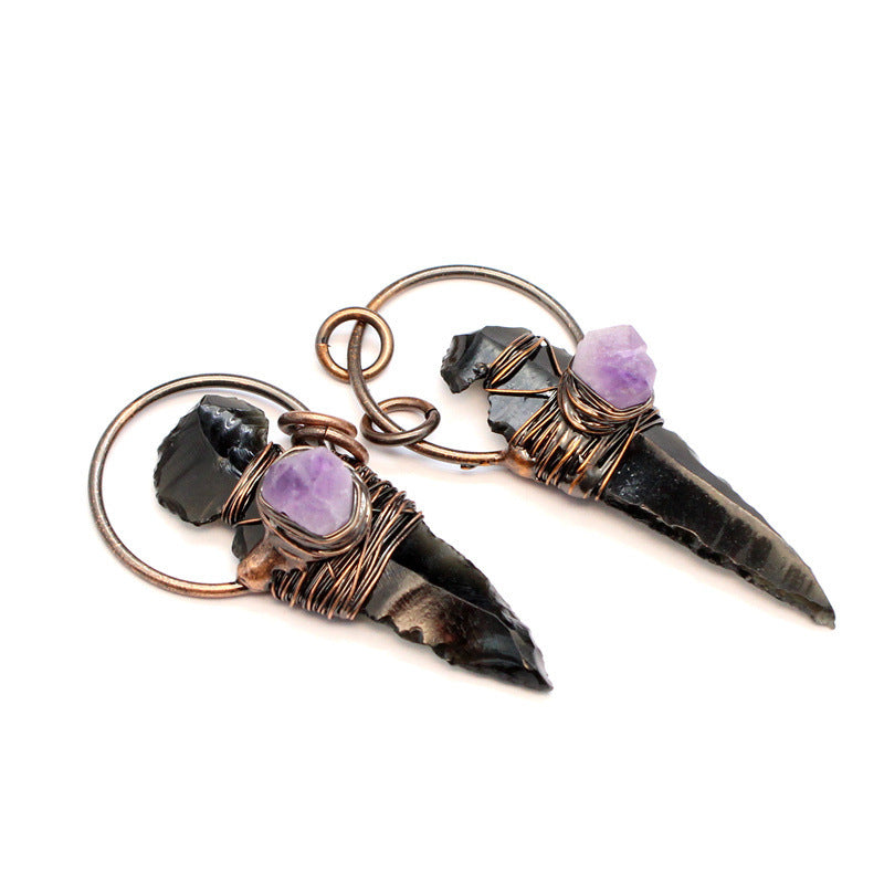 Vintage Personality Obsidian Crystal Rough Pendant Necklace