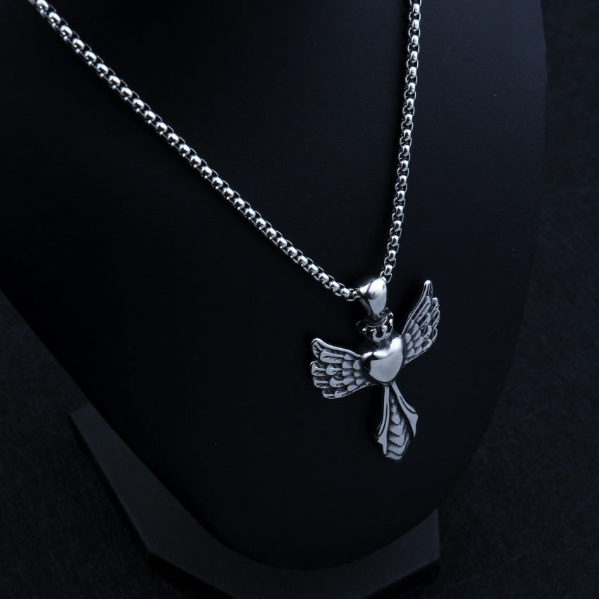 Vintage Wings Cross Titanium Alloy Necklace