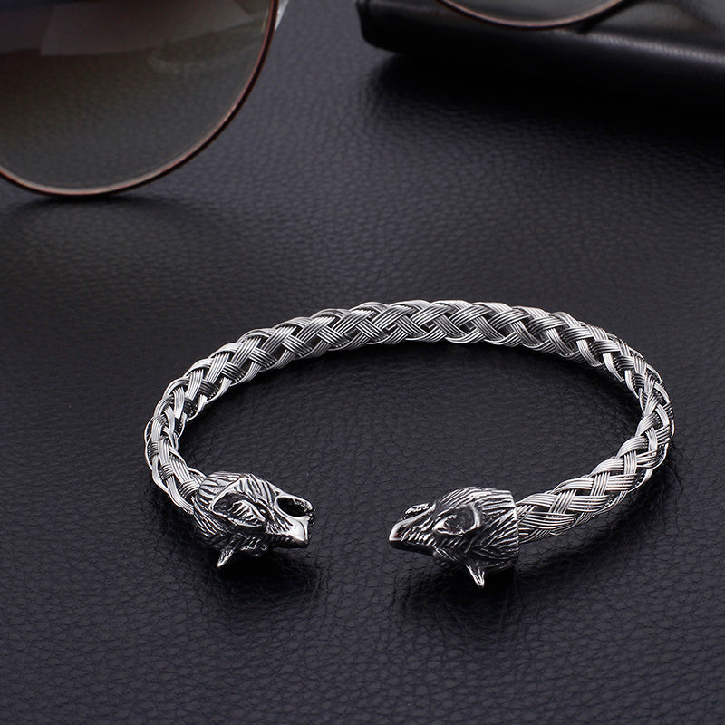 Stainless Steel Skull Braided Bracelet