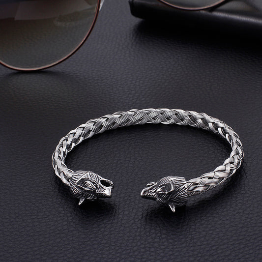 Stainless Steel Skull Braided Bracelet