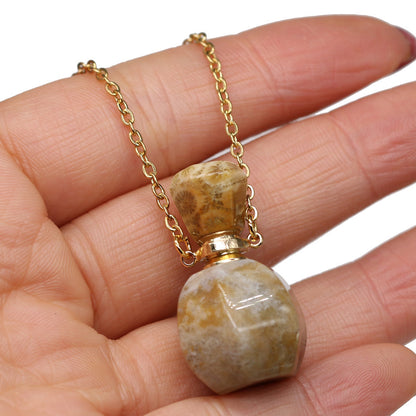 Exquisite Natural Stone Necklace Perfume Bottle Pendant