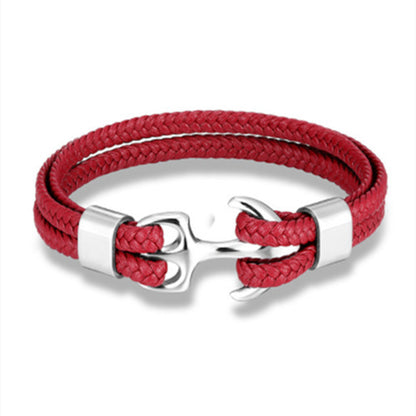 Braided Anchor Stainless Steel Leather Bracelet