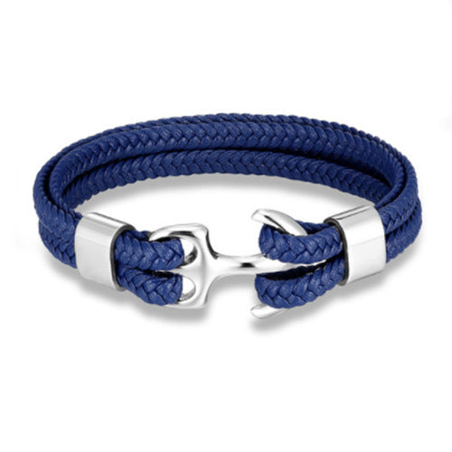 Braided Anchor Stainless Steel Leather Bracelet