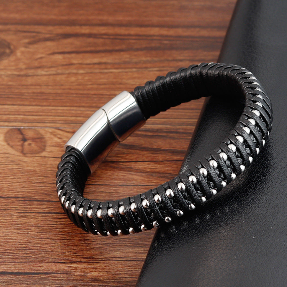 Genuine leather braided men's leather bracelet