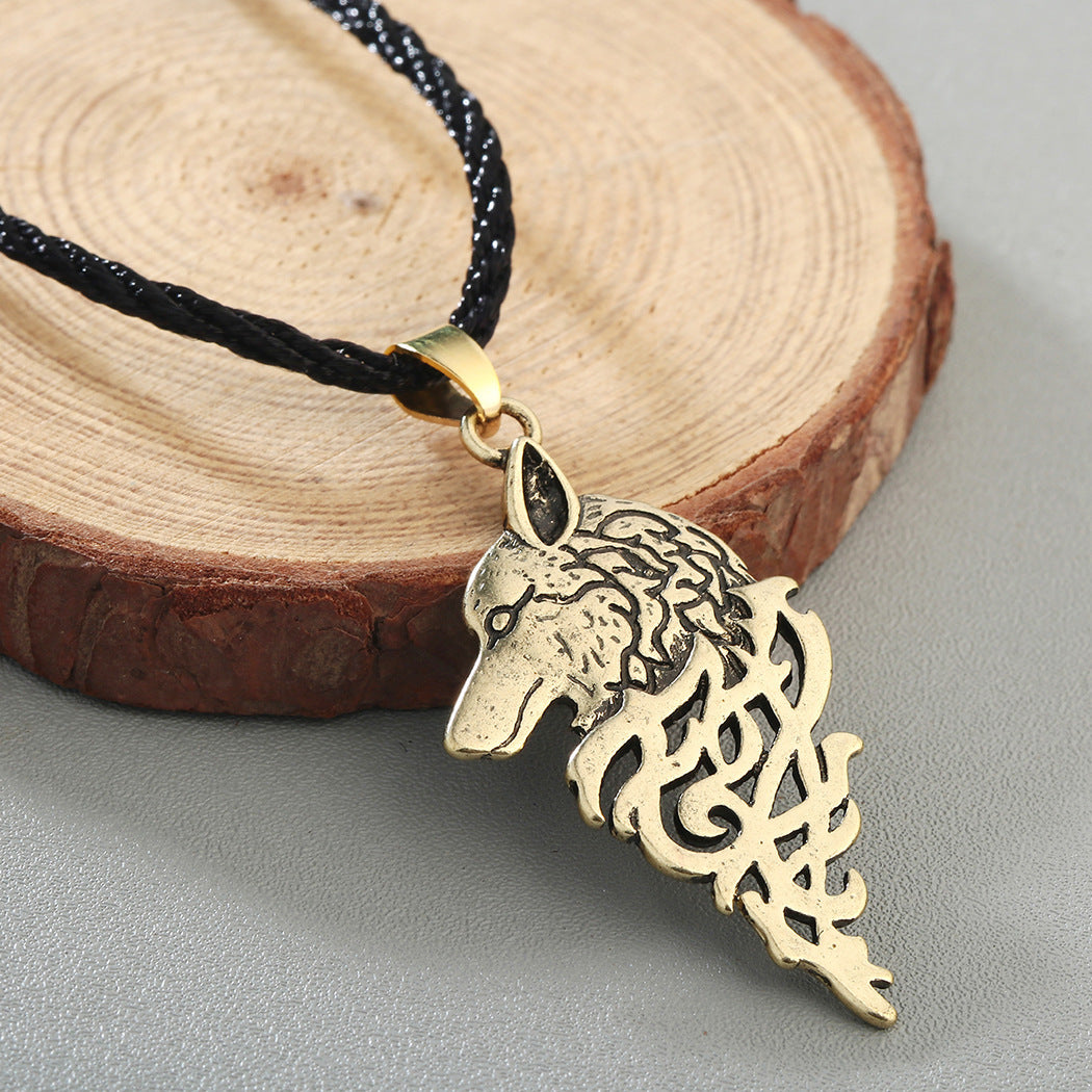 Vintage Ancient Silver Animal Wolf Pendant Necklace