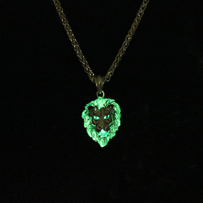 Vintage lion head hip hop luminous necklace domineering neutral gold-plated hiphop animal pendant