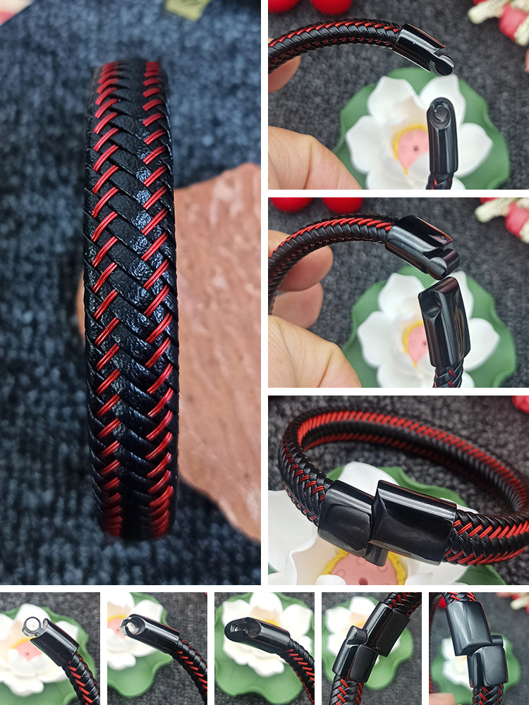 Stainless steel leather braided bracelet