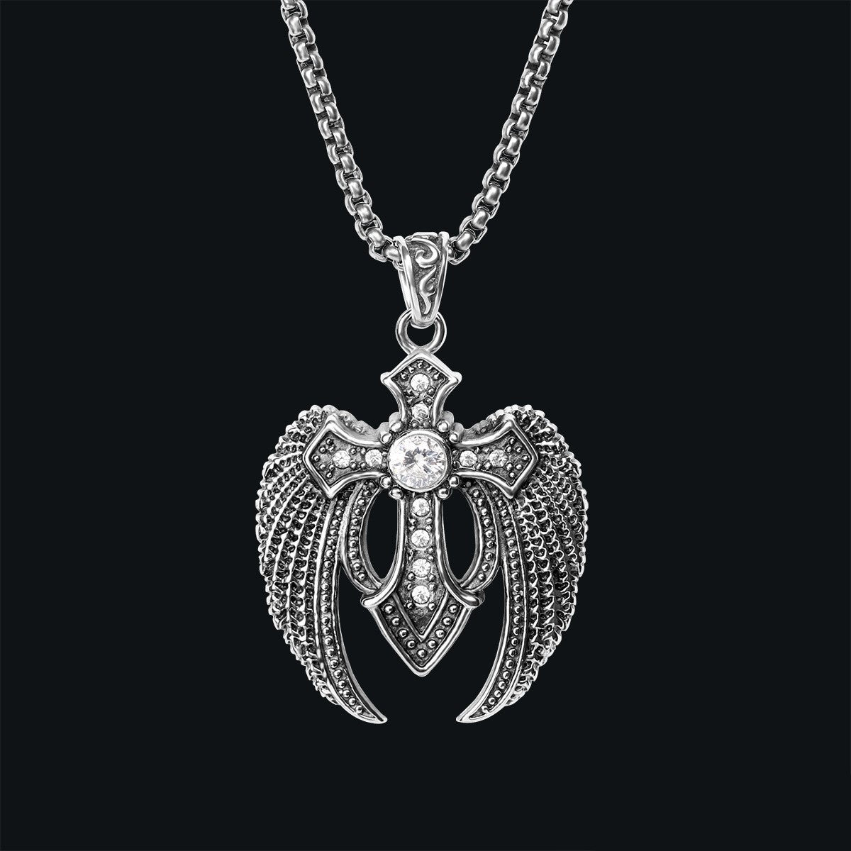 Men's Titanium Steel Cross Wing Necklace
