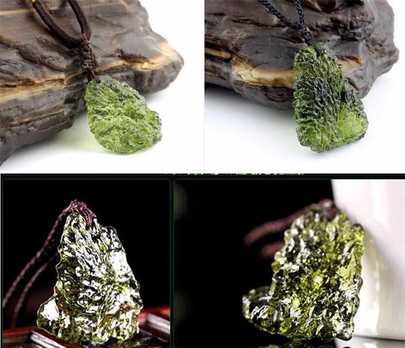 Natural Czech Meteorite Pendant Rough Green Meteorite Jewelry Necklace Fine Crystal Gravel