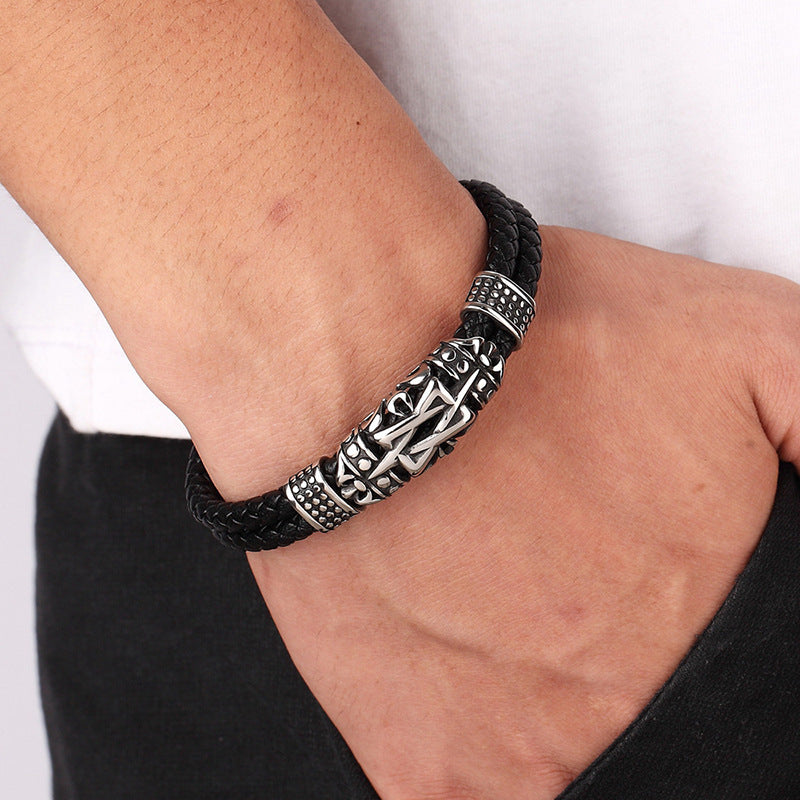 Fashion Stainless Steel Leather Braided Bracelet