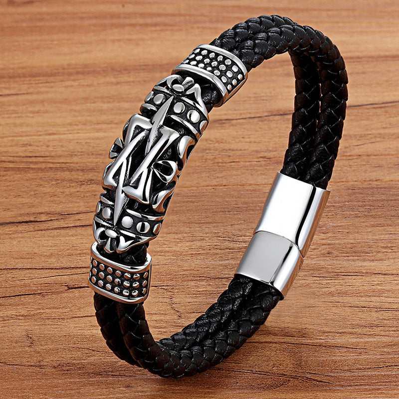 Fashion Stainless Steel Leather Braided Bracelet