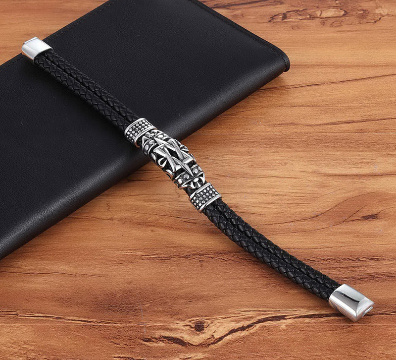 Fashion Stainless Steel Leather Braided Bracelet