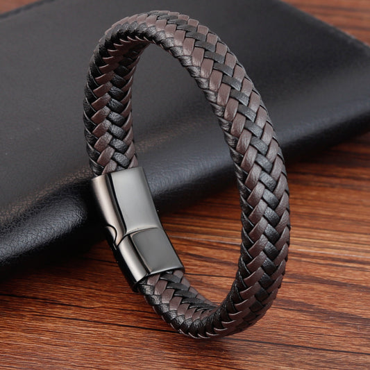 Stainless Steel Leather Braided Bracelet