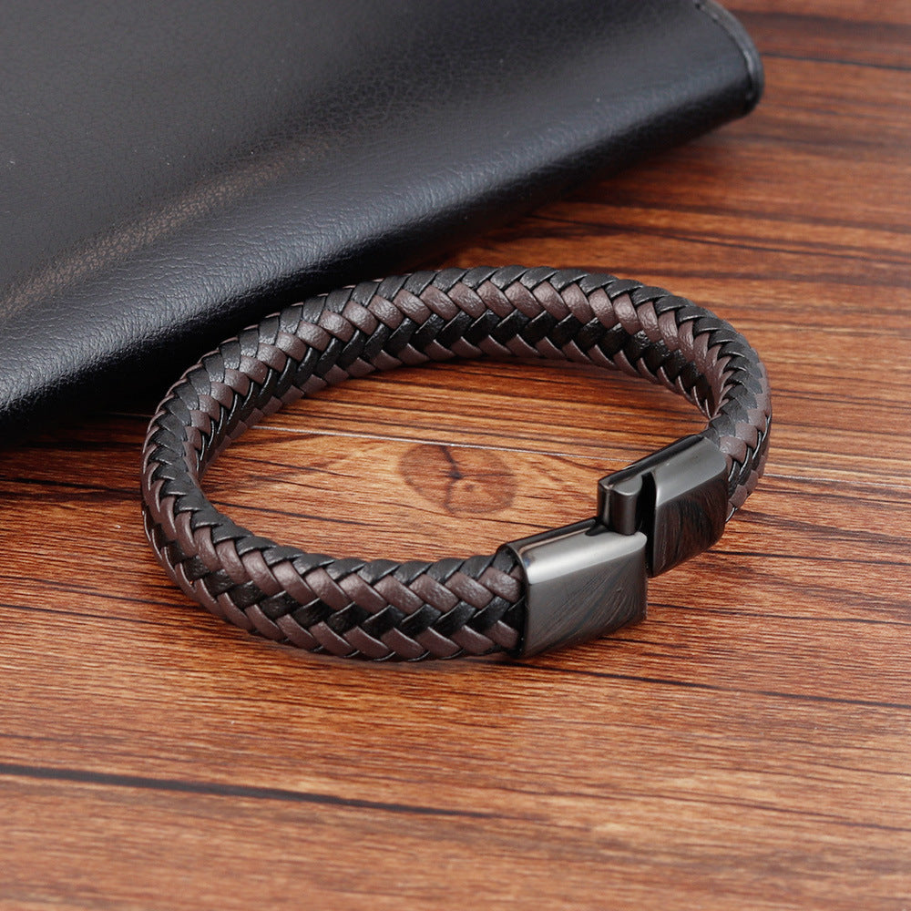 Stainless Steel Leather Braided Bracelet