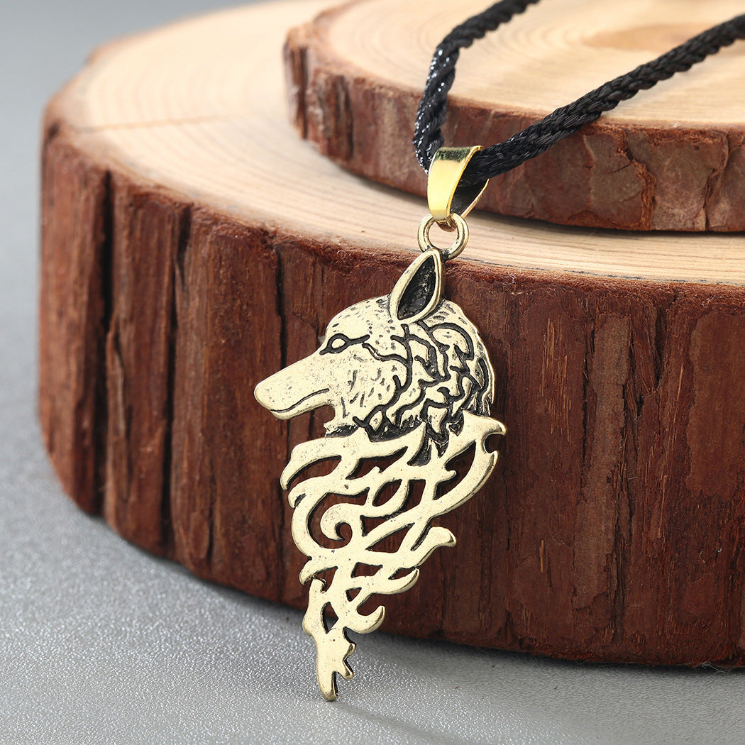 Vintage Ancient Silver Animal Wolf Pendant Necklace