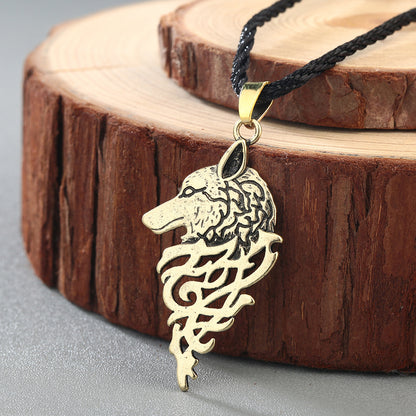 Vintage Ancient Silver Animal Wolf Pendant Necklace