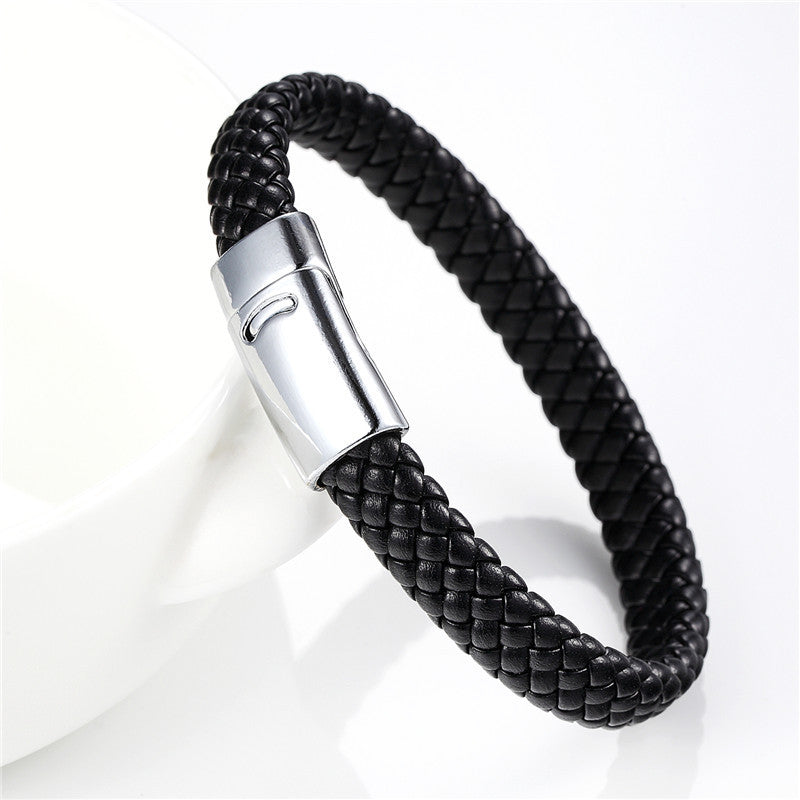 Men's Stainless Steel Leather Braided Bracelet