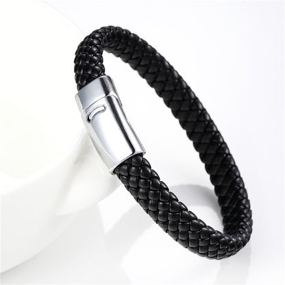 Men's Stainless Steel Leather Braided Bracelet