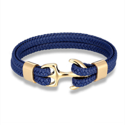 Braided Anchor Stainless Steel Leather Bracelet