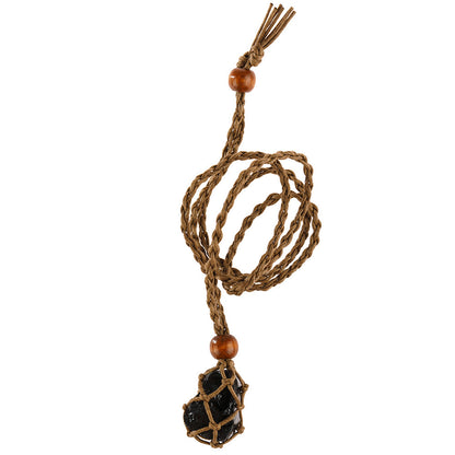 Labradorite Natural Stone Pendant Wrap Braid Necklace Macrame