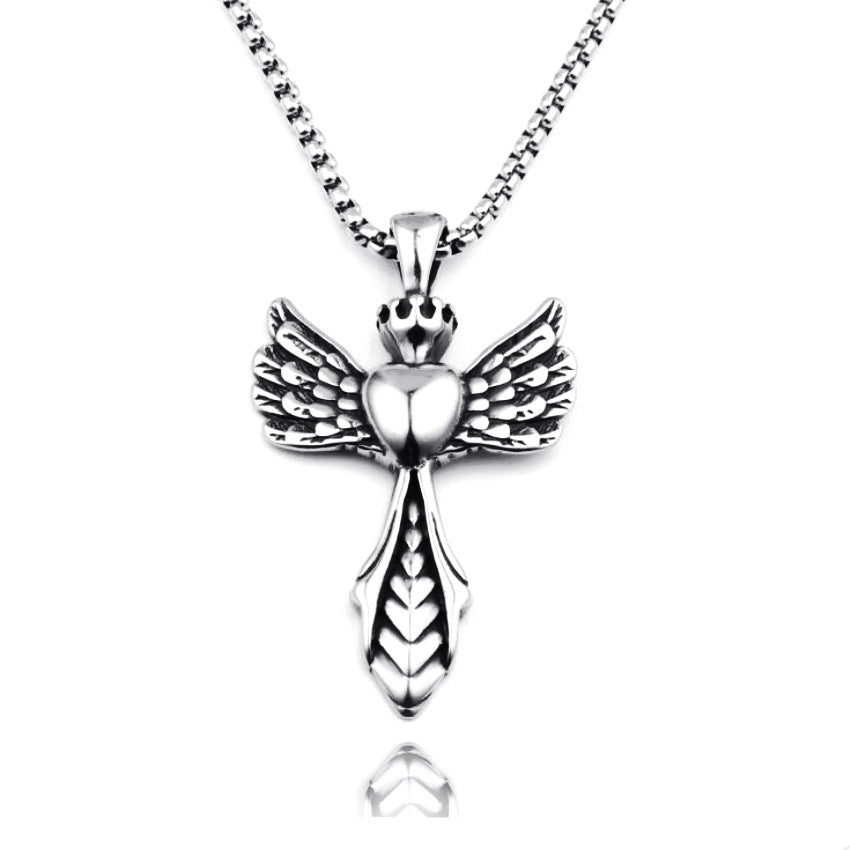 Vintage Wings Cross Titanium Alloy Necklace