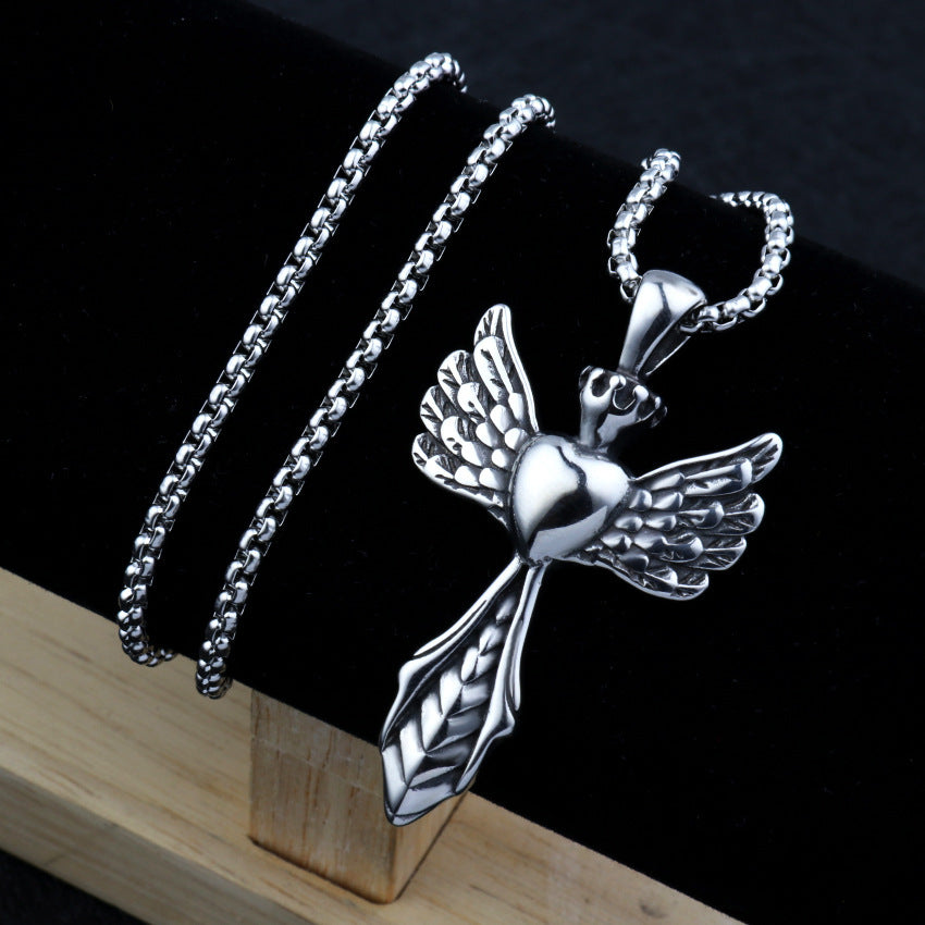Vintage Wings Cross Titanium Alloy Necklace