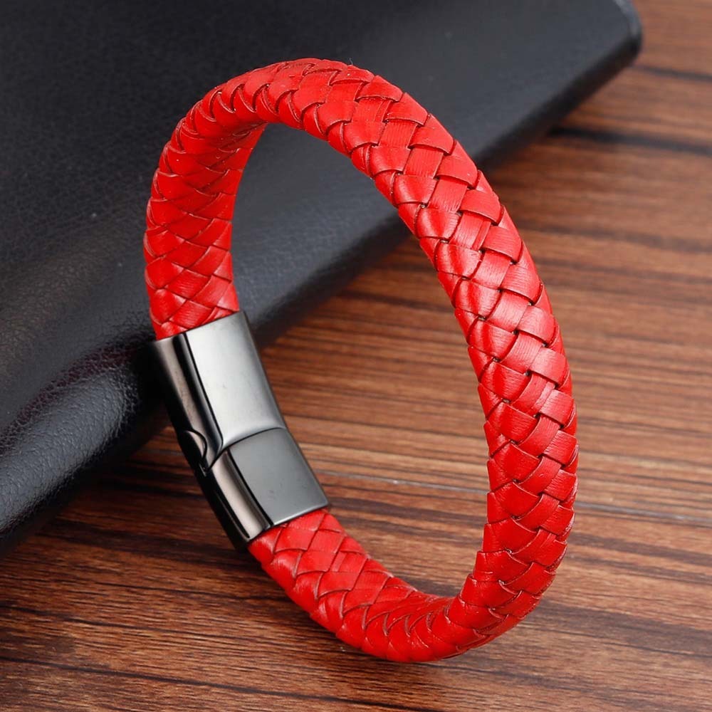 Stainless steel leather braided bracelet