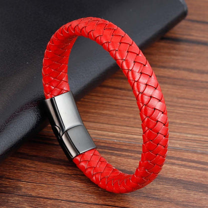 Stainless steel leather braided bracelet