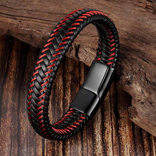 Stainless steel leather braided bracelet
