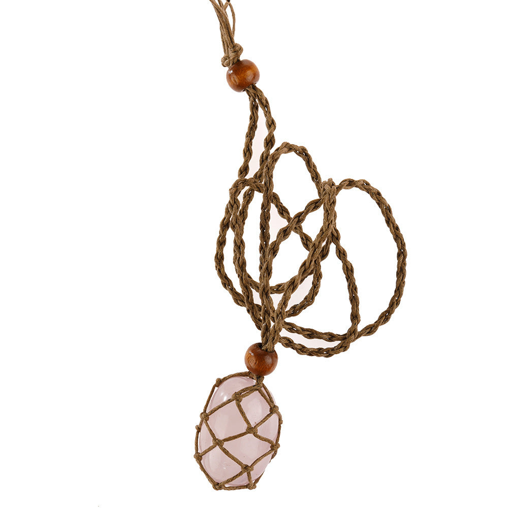 Labradorite Natural Stone Pendant Wrap Braid Necklace Macrame