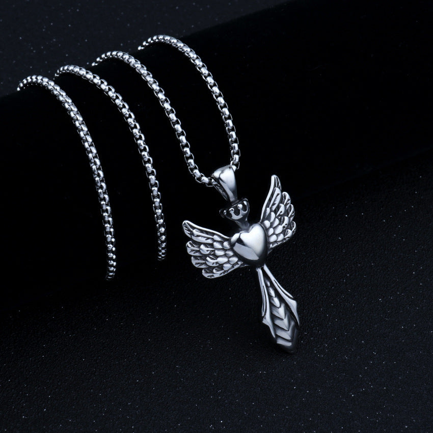 Vintage Wings Cross Titanium Alloy Necklace