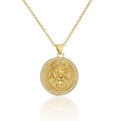 Hip Hop Tiger Leopard Lion Pendant Copper 18K Gold Zircon Animal Necklace