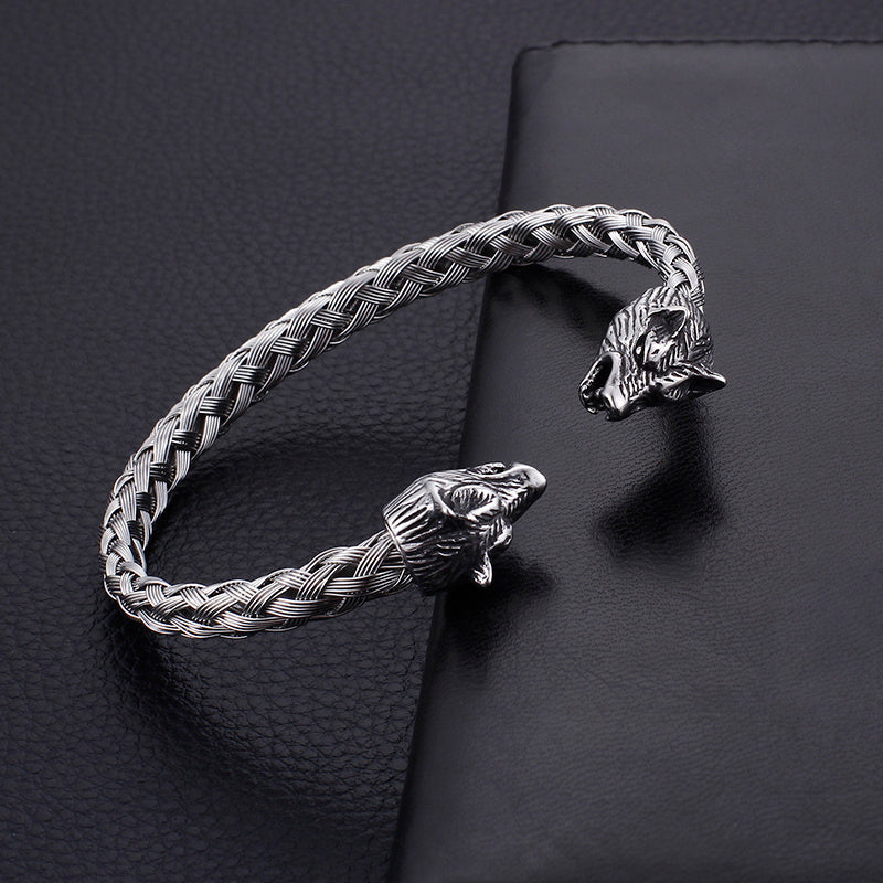 Stainless Steel Skull Braided Bracelet