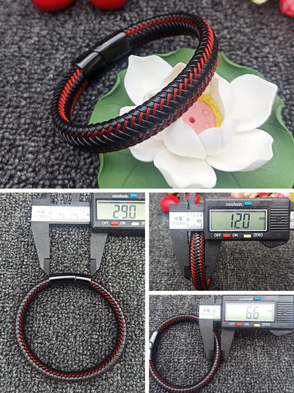 Stainless steel leather braided bracelet