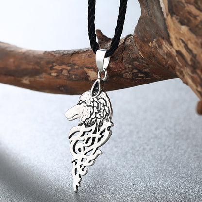 Vintage Ancient Silver Animal Wolf Pendant Necklace