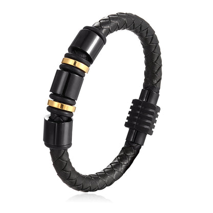 Stainless steel leather braided bracelet