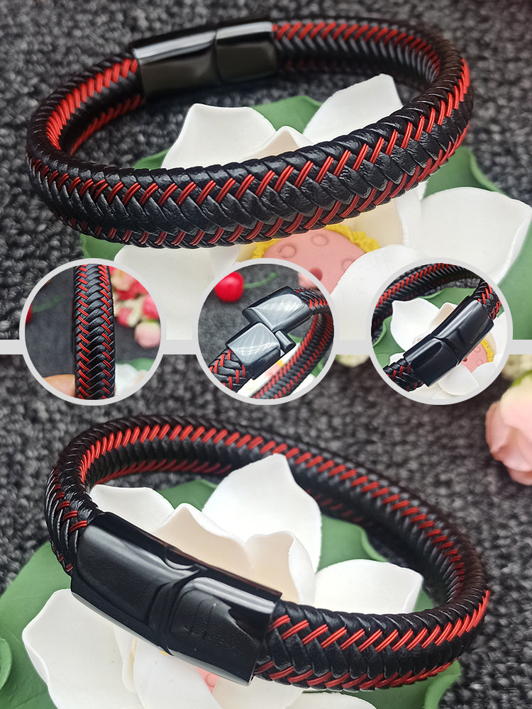 Stainless steel leather braided bracelet