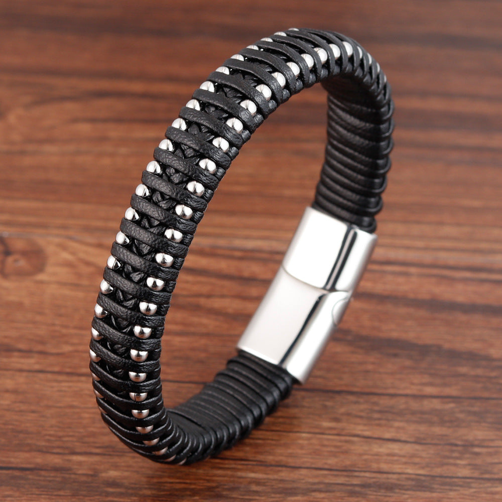 Genuine leather braided men's leather bracelet