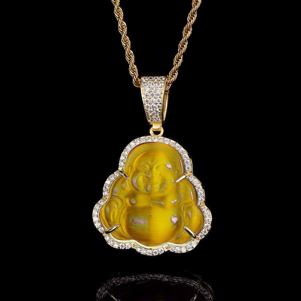 Hip Hop Necklace Opal Maitreya Buddha Pendant Necklace