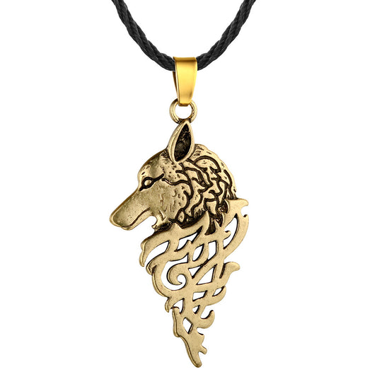 Vintage Ancient Silver Animal Wolf Pendant Necklace