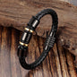 Stainless steel leather braided bracelet