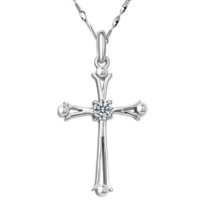 Cross Silver Pendant Necklace Clavicle Chain