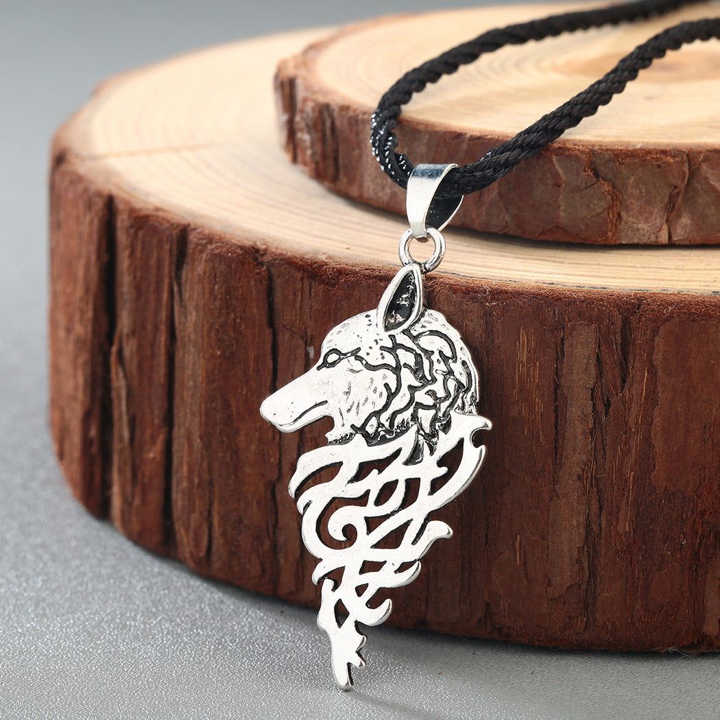 Vintage Ancient Silver Animal Wolf Pendant Necklace