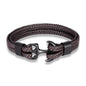 Braided Anchor Stainless Steel Leather Bracelet