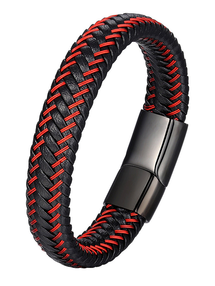 Stainless steel leather braided bracelet