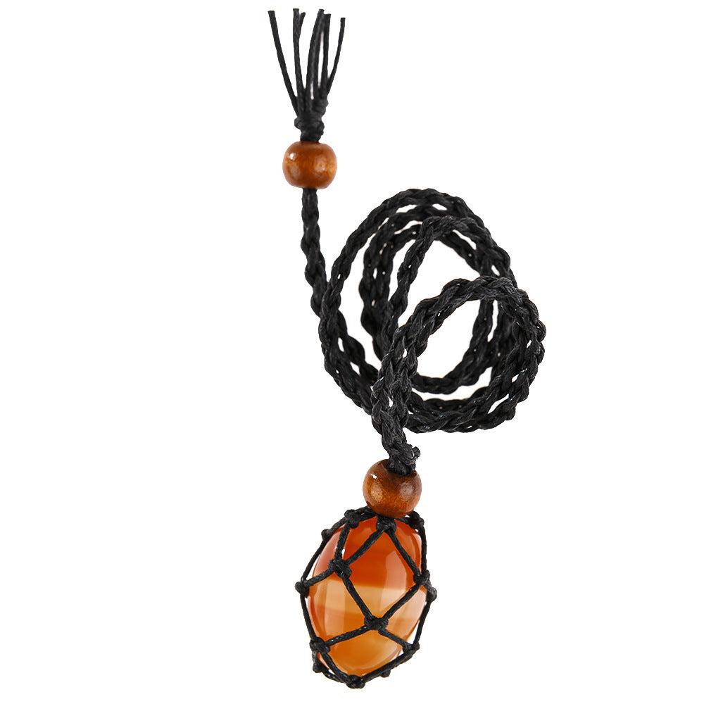 Labradorite Natural Stone Pendant Wrap Braid Necklace Macrame