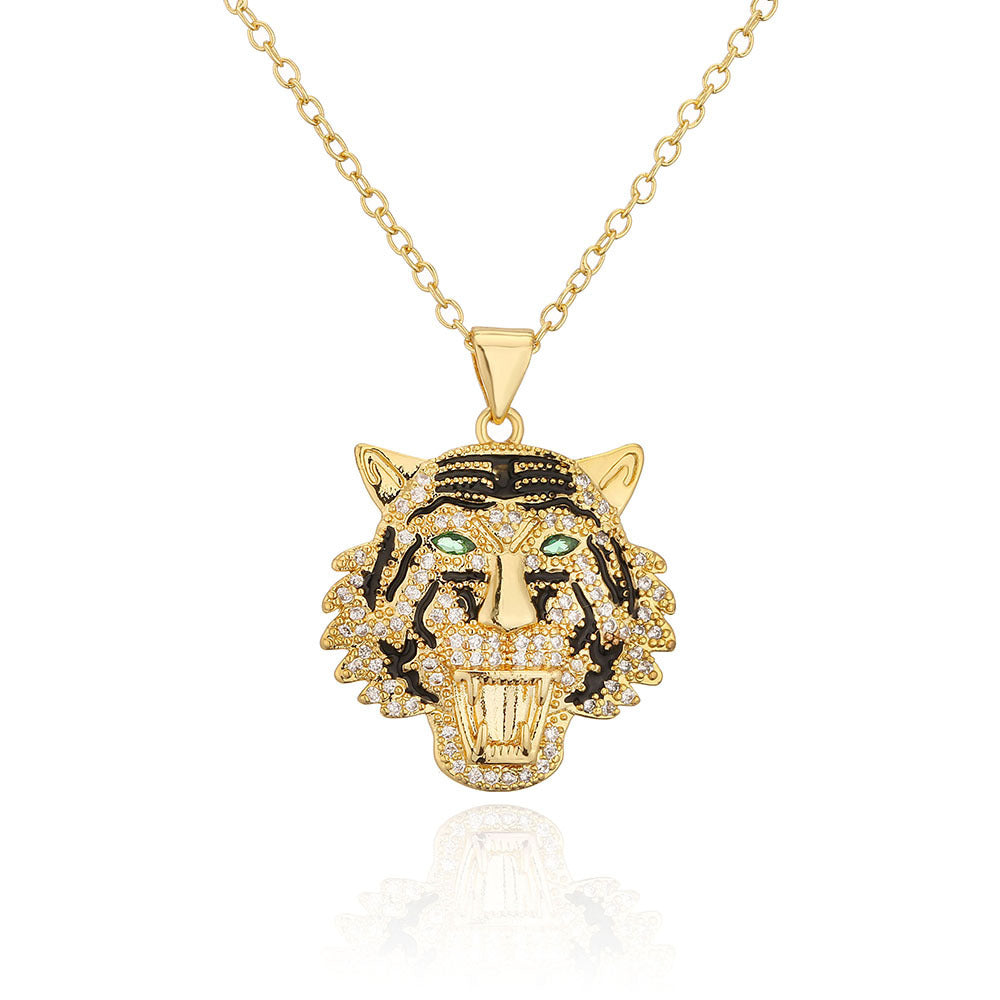 Hip Hop Tiger Leopard Lion Pendant Copper 18K Gold Zircon Animal Necklace