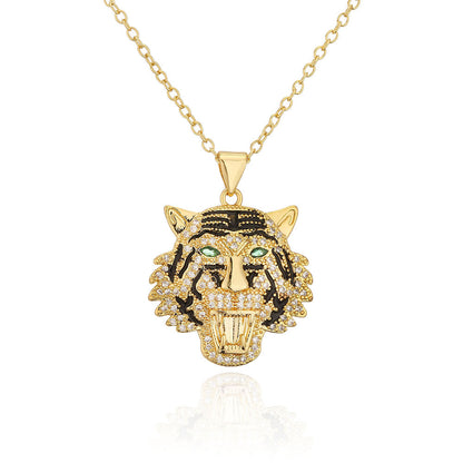 Hip Hop Tiger Leopard Lion Pendant Copper 18K Gold Zircon Animal Necklace